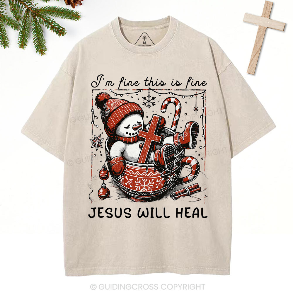 Jesus Will Heal Christian Christmas Washed T-Shirt