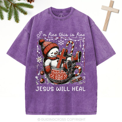 Jesus Will Heal Christian Christmas Washed T-Shirt