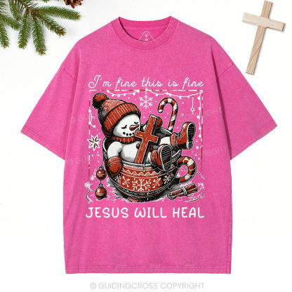 Jesus Will Heal Christian Christmas Washed T-Shirt