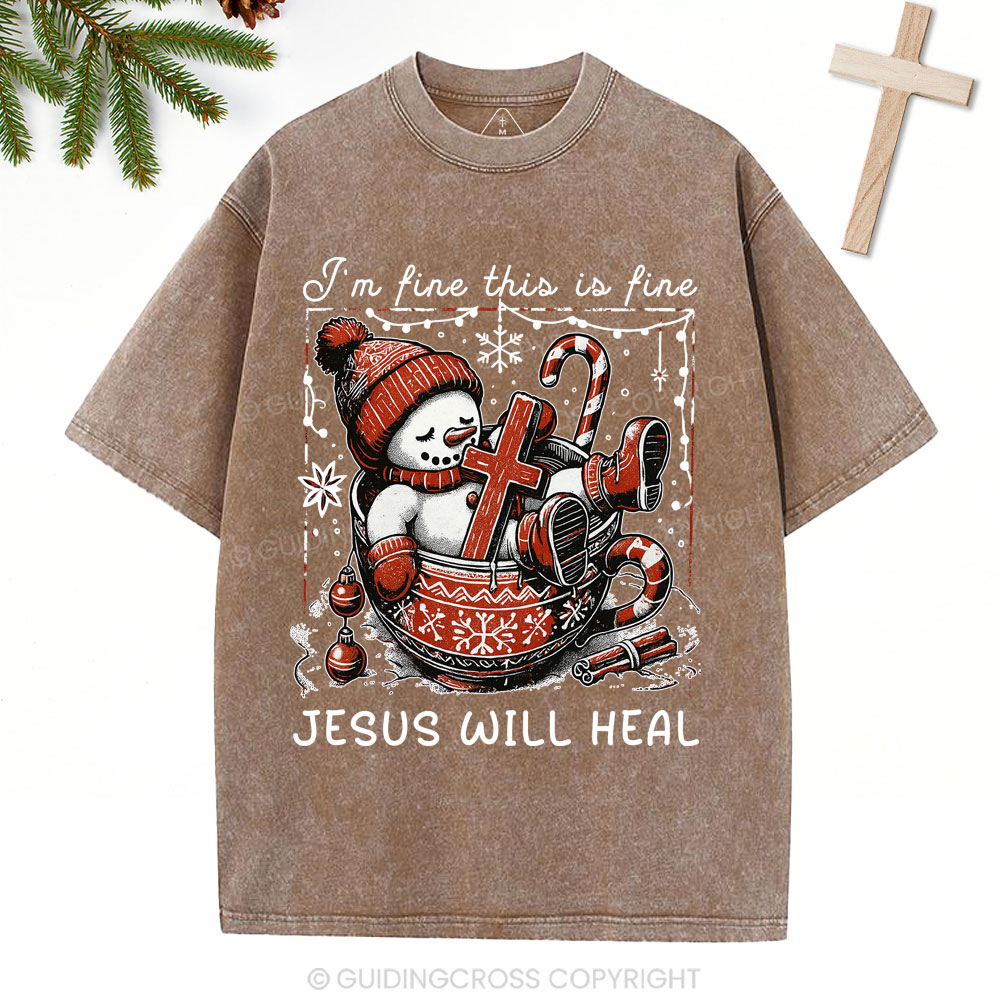 Jesus Will Heal Christian Christmas Washed T-Shirt