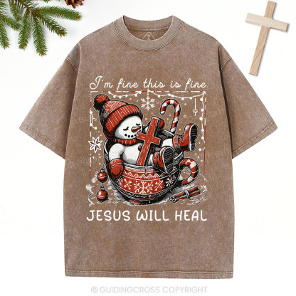 Jesus Will Heal Christian Christmas Washed T-Shirt