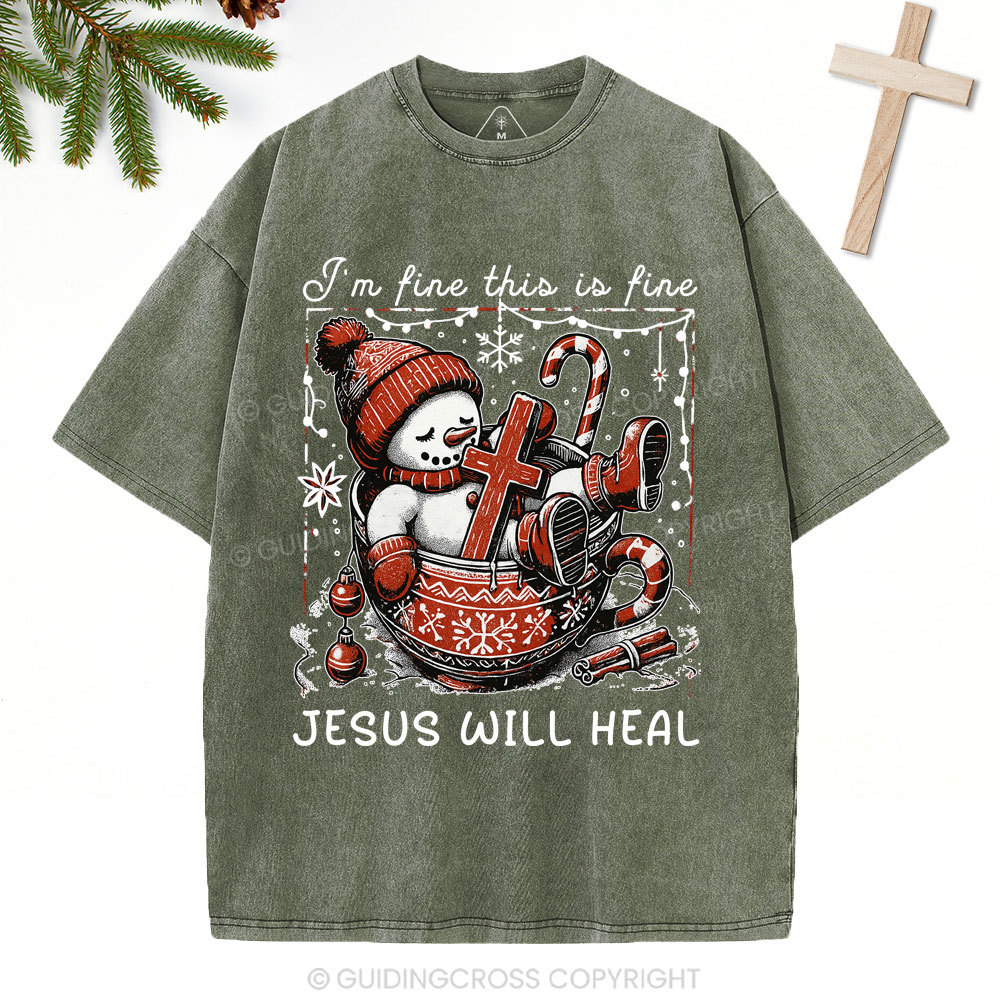 Jesus Will Heal Christian Christmas Washed T-Shirt