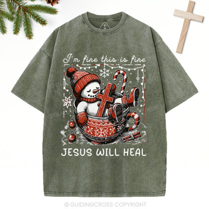 Jesus Will Heal Christian Christmas Washed T-Shirt