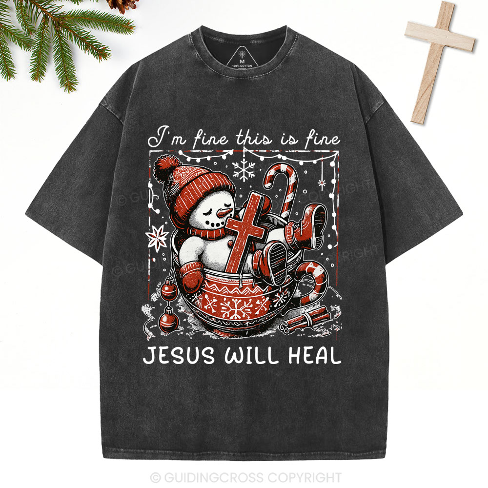 Jesus Will Heal Christian Christmas Washed T-Shirt