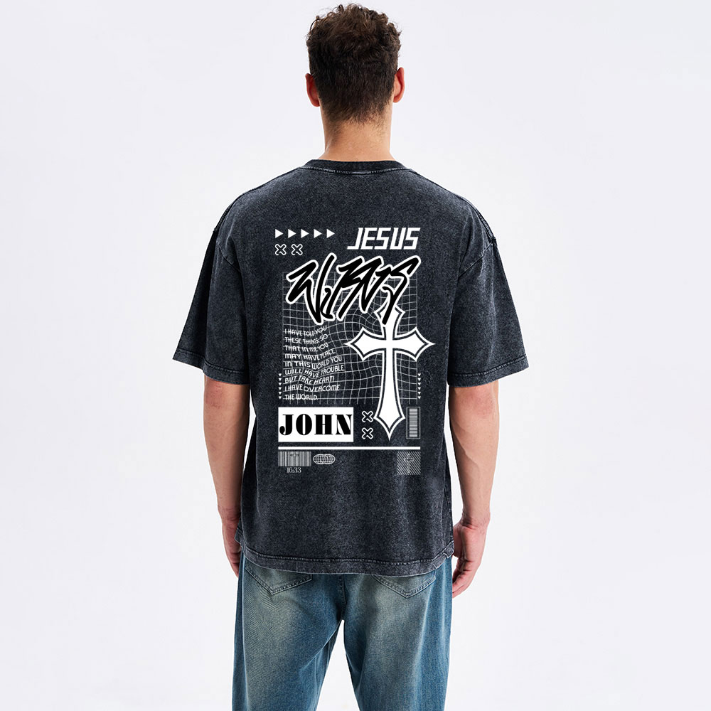 Jesus Wins Christian Washed T-Shirt