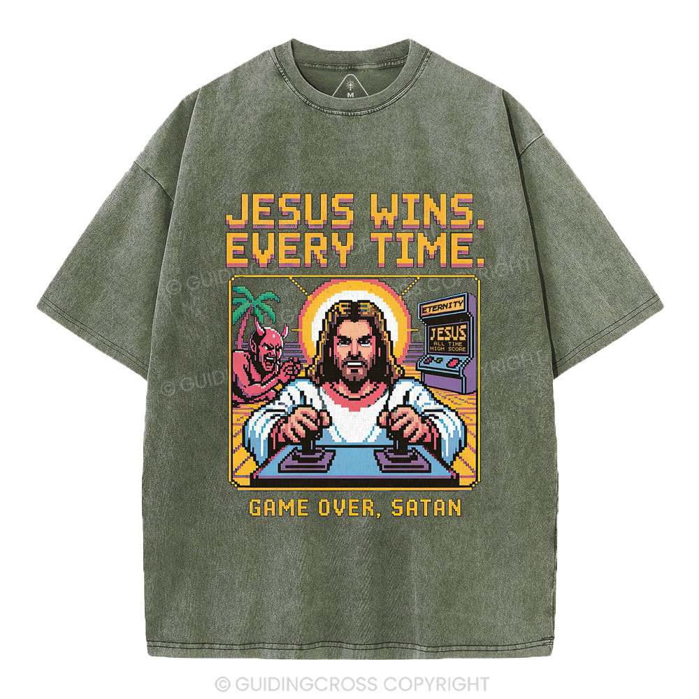 Jesus Wins Christian Washed T-Shirt