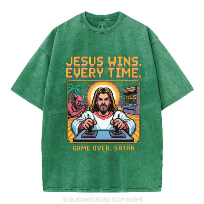 Jesus Wins Christian Washed T-Shirt