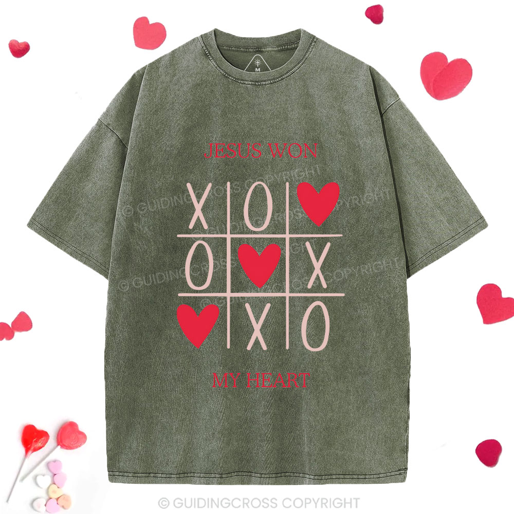 Jesus Won My Heart Christian Washed T-Shirt