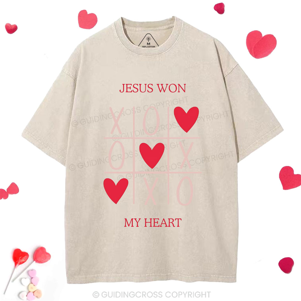 Jesus Won My Heart Christian Washed T-Shirt