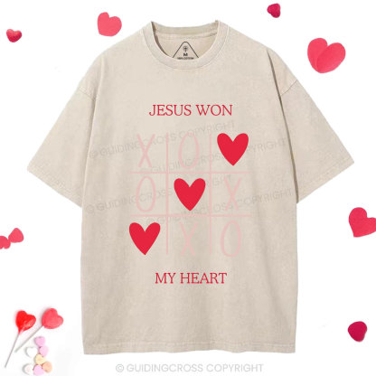 Jesus Won My Heart Christian Washed T-Shirt