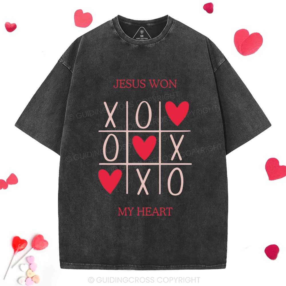 Jesus Won My Heart Christian Washed T-Shirt