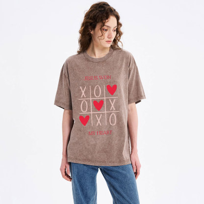 Jesus Won My Heart Christian Washed T-Shirt