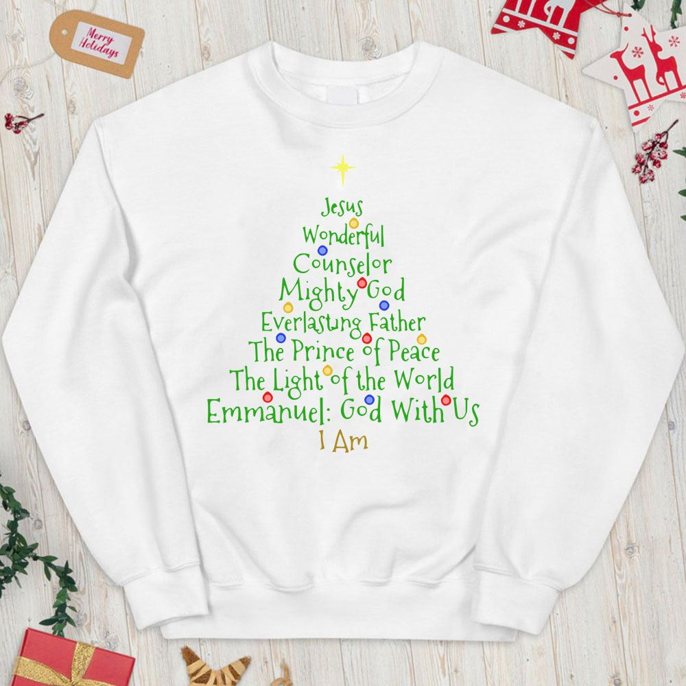 Jesus Wonderful Counselor Mighty God Christian Christmas Sweatshirt