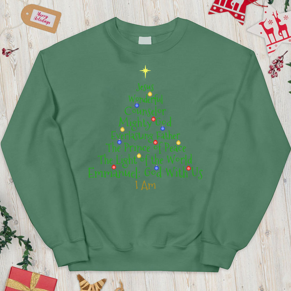 Jesus Wonderful Counselor Mighty God Christian Christmas Sweatshirt