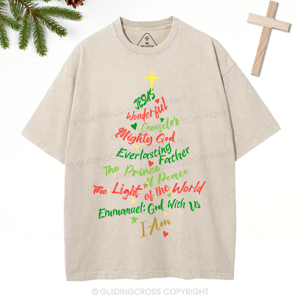 Jesus Wonderful Counselor Mighty God Christian Christmas Washed T-Shirt