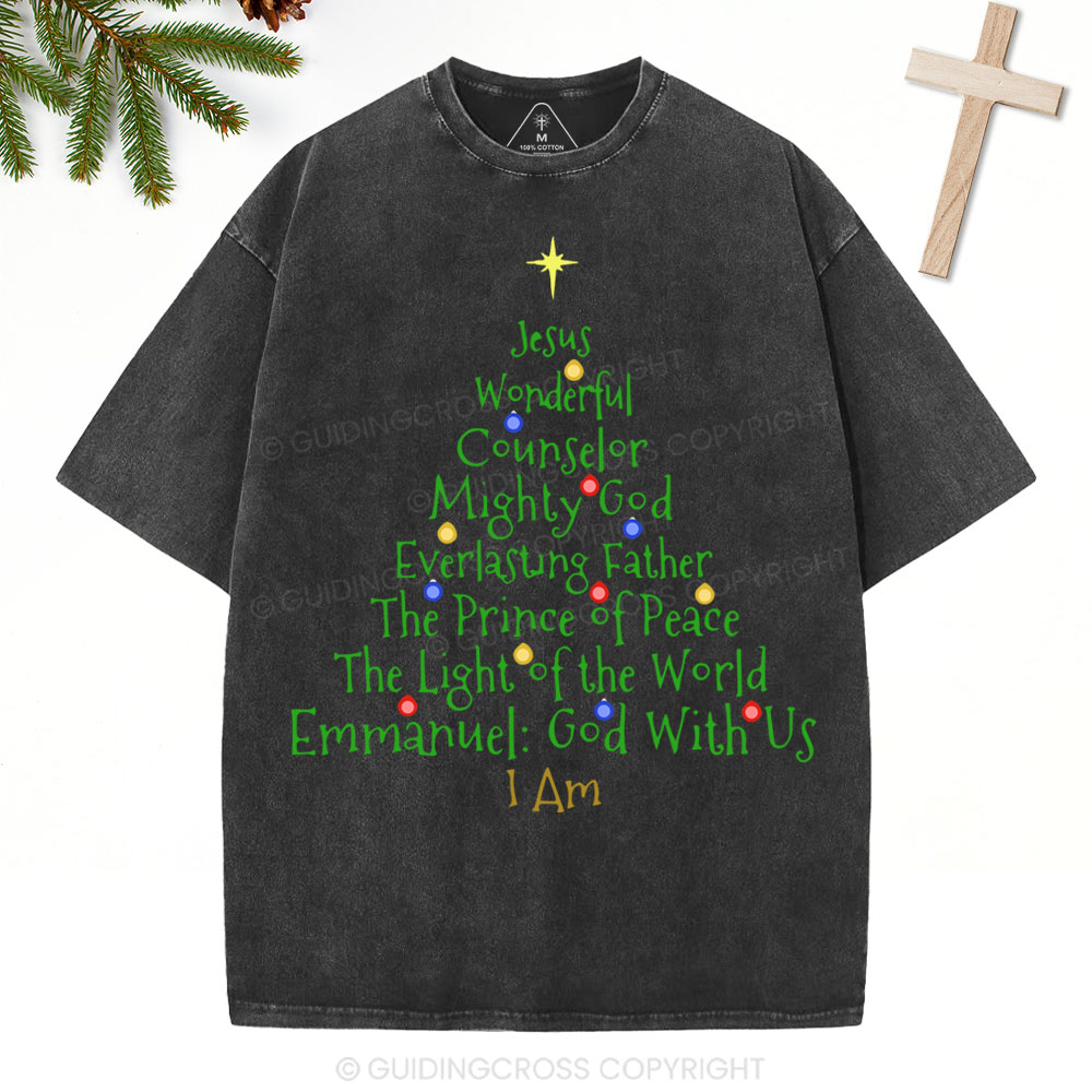 Jesus Wonderful Counselor Mighty God Christian Christmas Washed T-Shirt