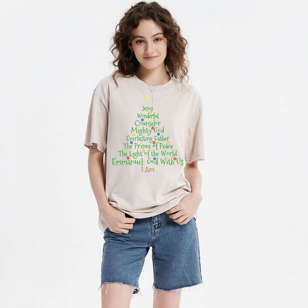 Jesus Wonderful Counselor Mighty God Christian Christmas Washed T-Shirt