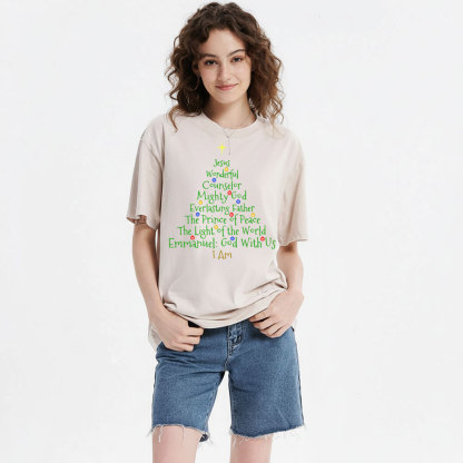Jesus Wonderful Counselor Mighty God Christian Christmas Washed T-Shirt