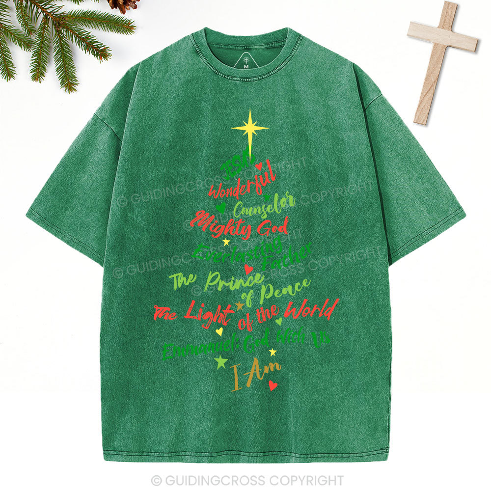 Jesus Wonderful Counselor Mighty God Christian Christmas Washed T-Shirt