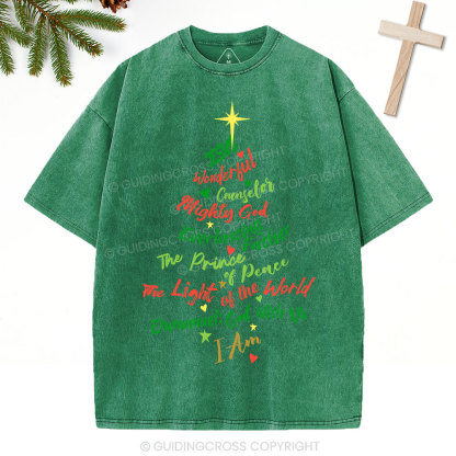 Jesus Wonderful Counselor Mighty God Christian Christmas Washed T-Shirt