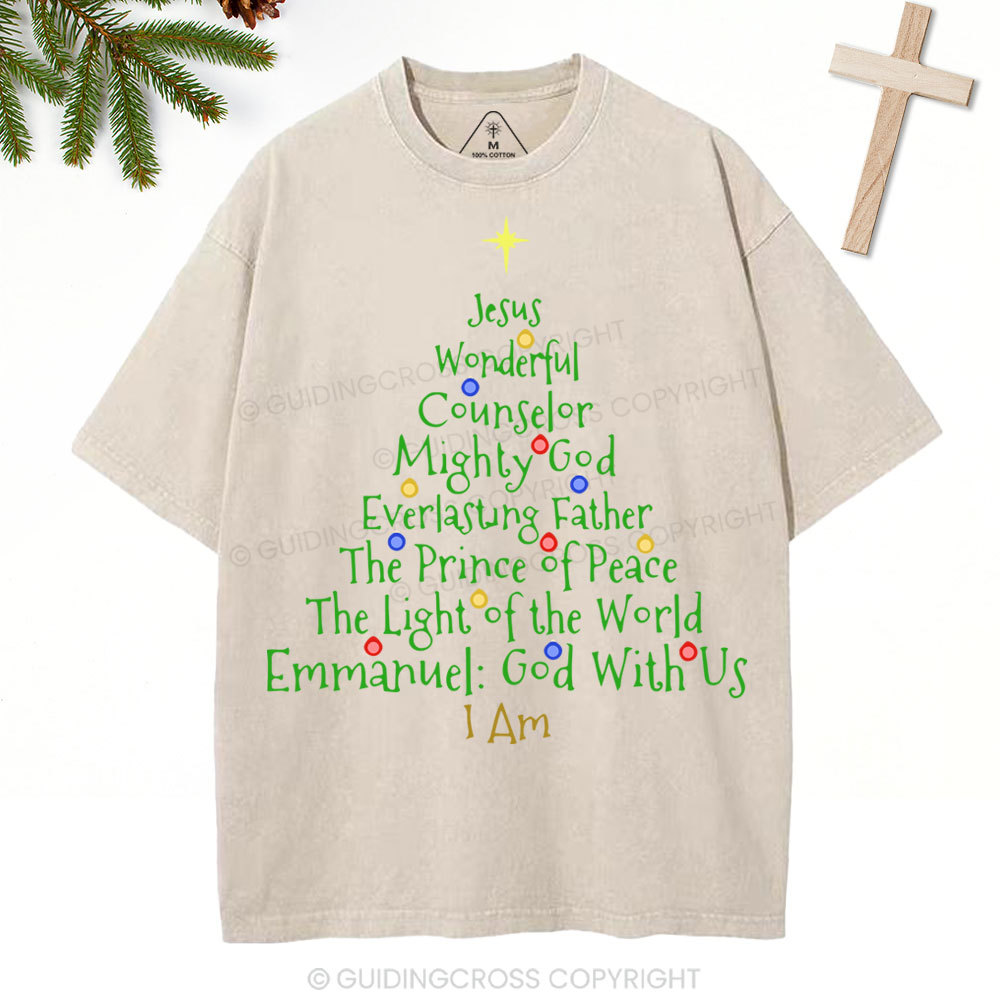 Jesus Wonderful Counselor Mighty God Christian Christmas Washed T-Shirt