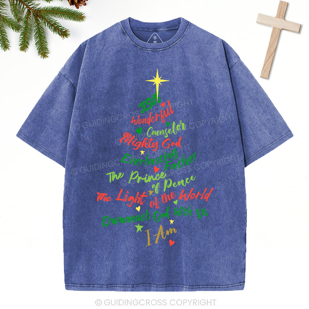 Jesus Wonderful Counselor Mighty God Christian Christmas Washed T-Shirt