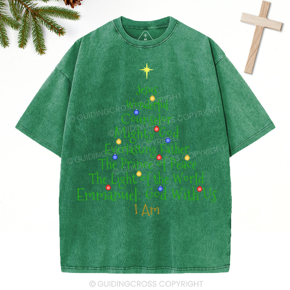 Jesus Wonderful Counselor Mighty God Christian Christmas Washed T-Shirt