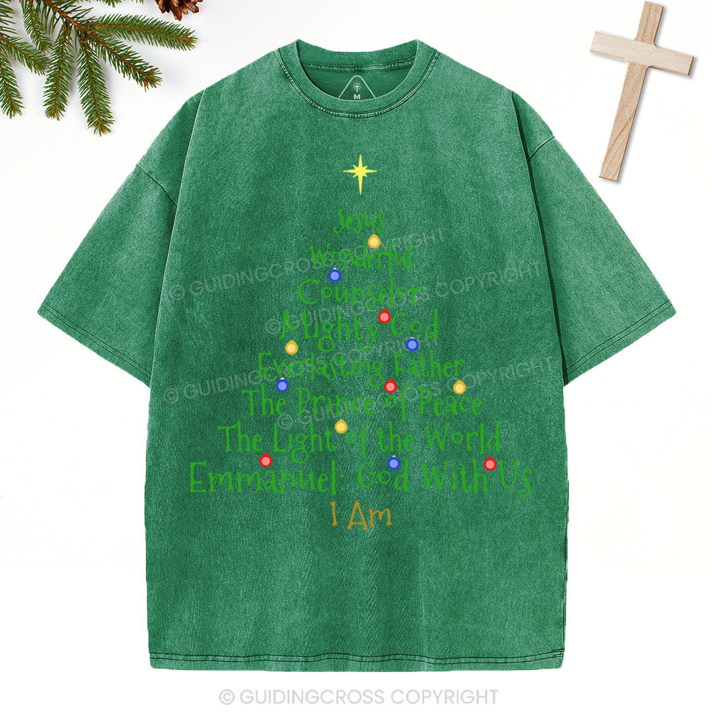 Jesus Wonderful Counselor Mighty God Christian Christmas Washed T-Shirt