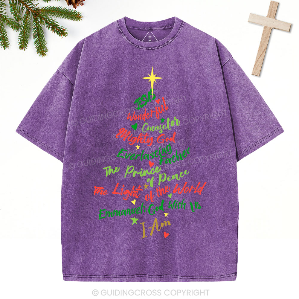 Jesus Wonderful Counselor Mighty God Christian Christmas Washed T-Shirt