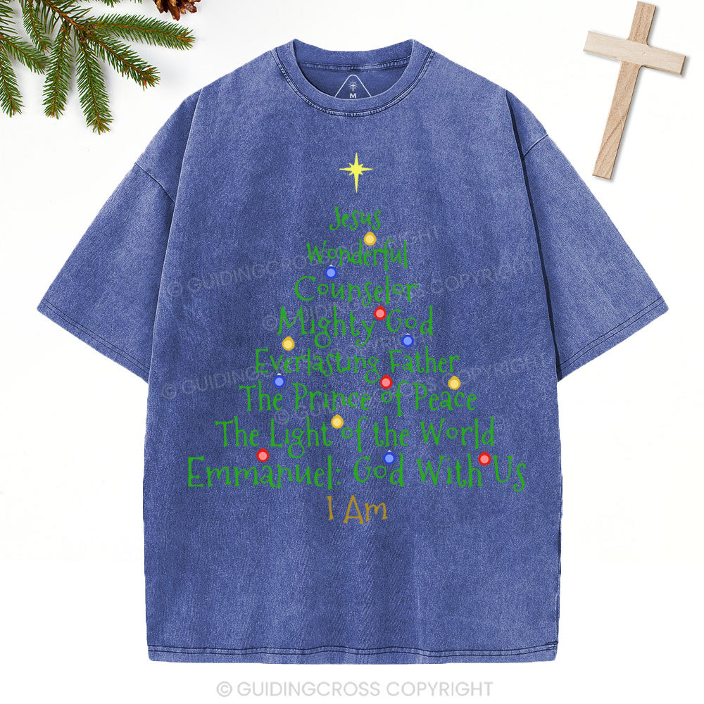 Jesus Wonderful Counselor Mighty God Christian Christmas Washed T-Shirt