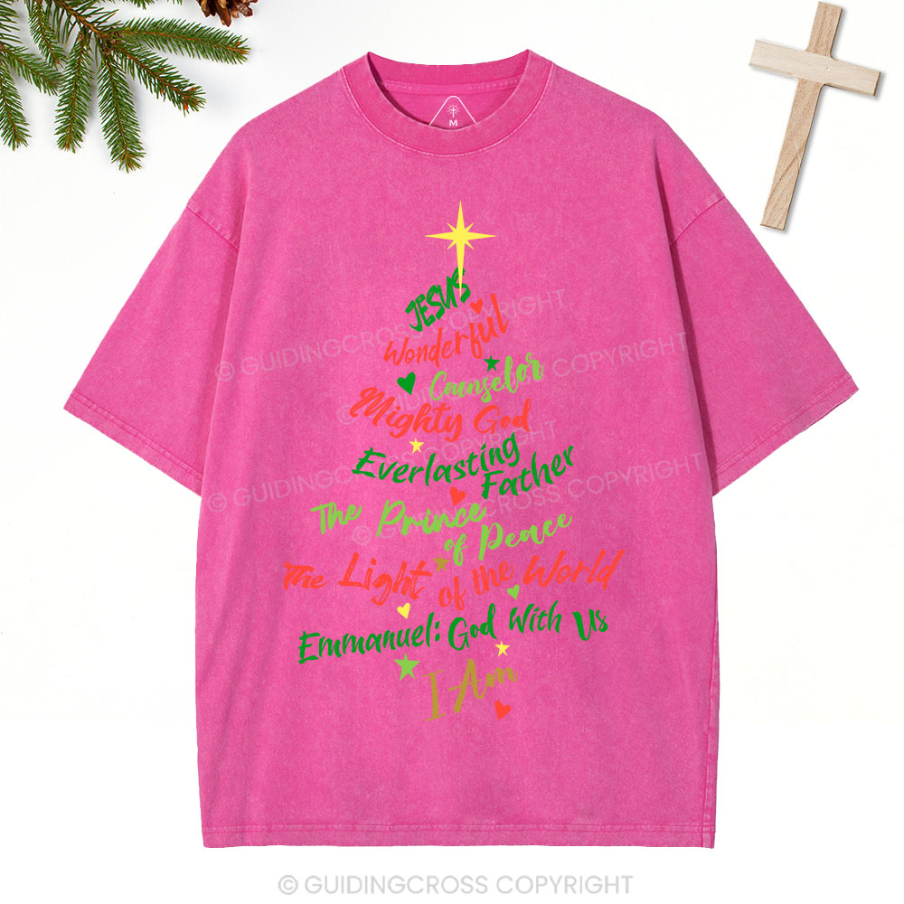 Jesus Wonderful Counselor Mighty God Christian Christmas Washed T-Shirt