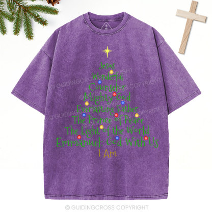 Jesus Wonderful Counselor Mighty God Christian Christmas Washed T-Shirt