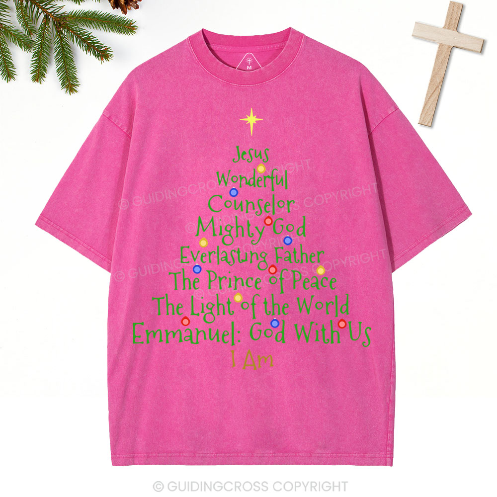 Jesus Wonderful Counselor Mighty God Christian Christmas Washed T-Shirt