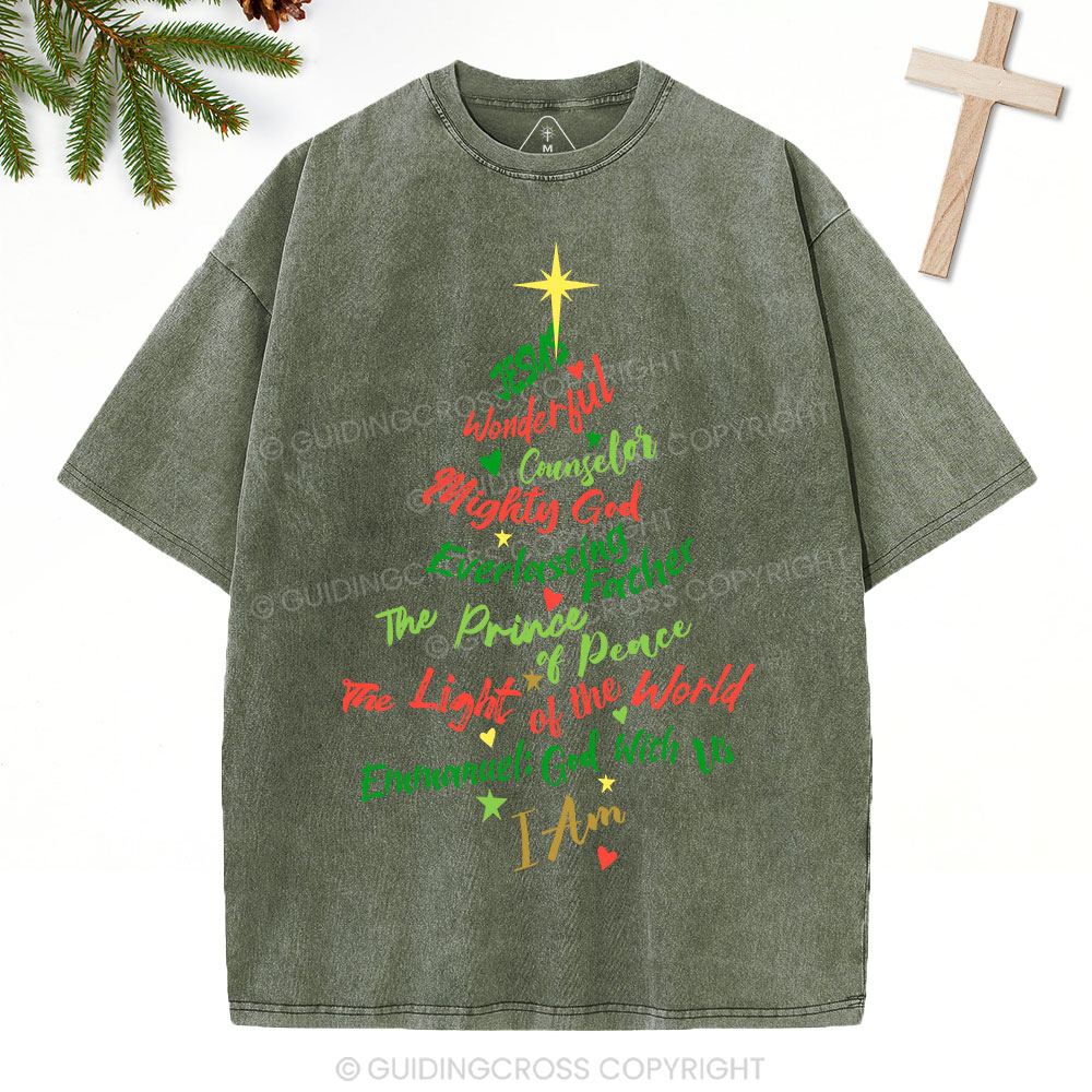 Jesus Wonderful Counselor Mighty God Christian Christmas Washed T-Shirt