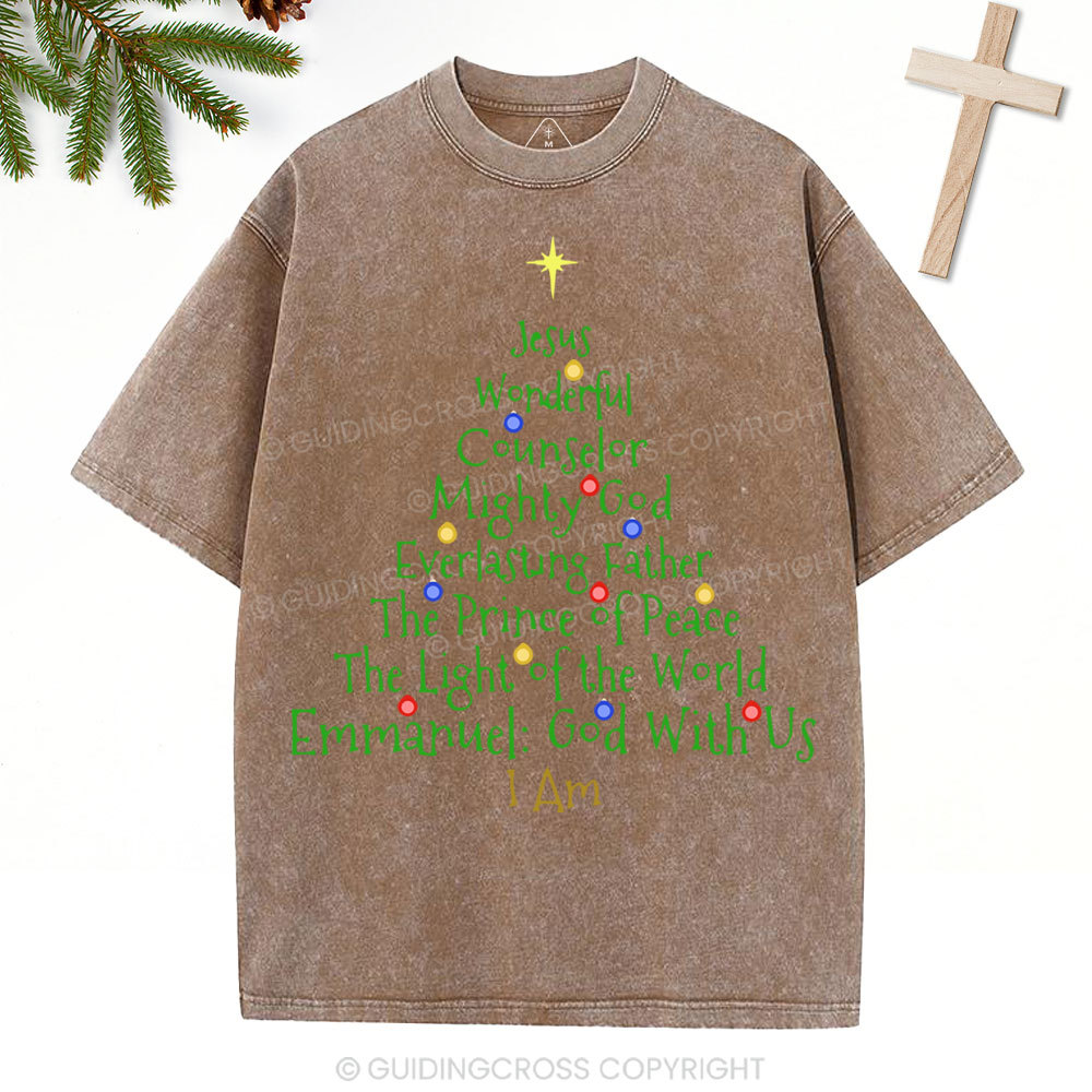 Jesus Wonderful Counselor Mighty God Christian Christmas Washed T-Shirt