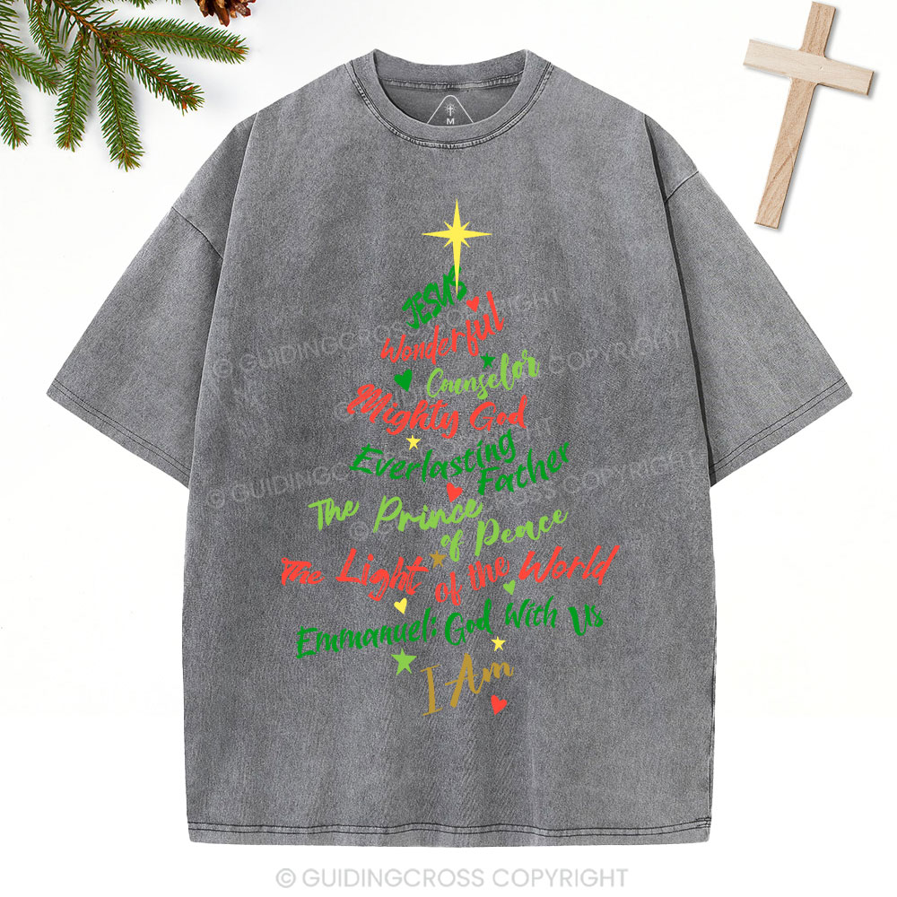 Jesus Wonderful Counselor Mighty God Christian Christmas Washed T-Shirt