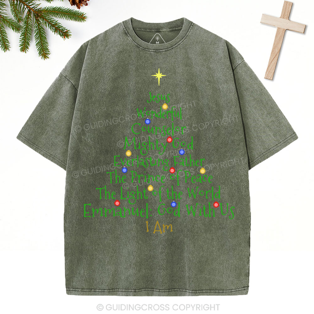 Jesus Wonderful Counselor Mighty God Christian Christmas Washed T-Shirt