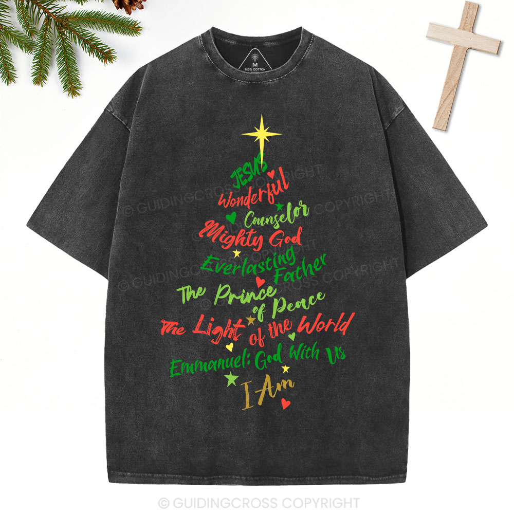 Jesus Wonderful Counselor Mighty God Christian Christmas Washed T-Shirt