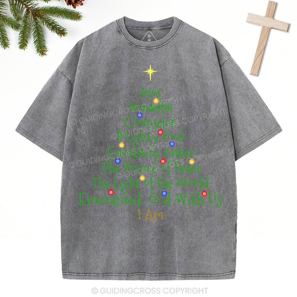 Jesus Wonderful Counselor Mighty God Christian Christmas Washed T-Shirt