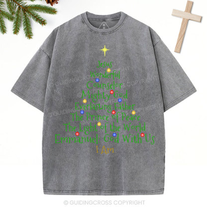 Jesus Wonderful Counselor Mighty God Christian Christmas Washed T-Shirt