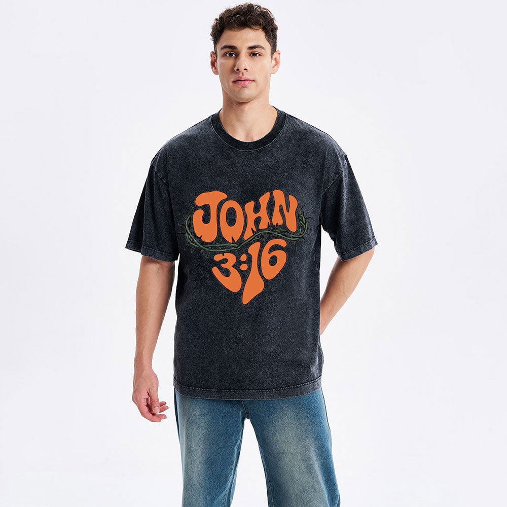 John 3 16 Christian Washed T-Shirt