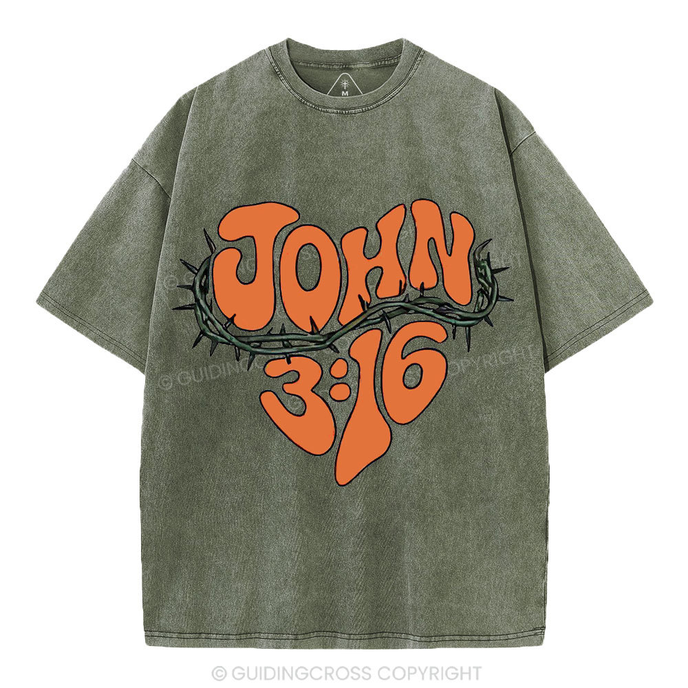 John 3 16 Christian Washed T-Shirt