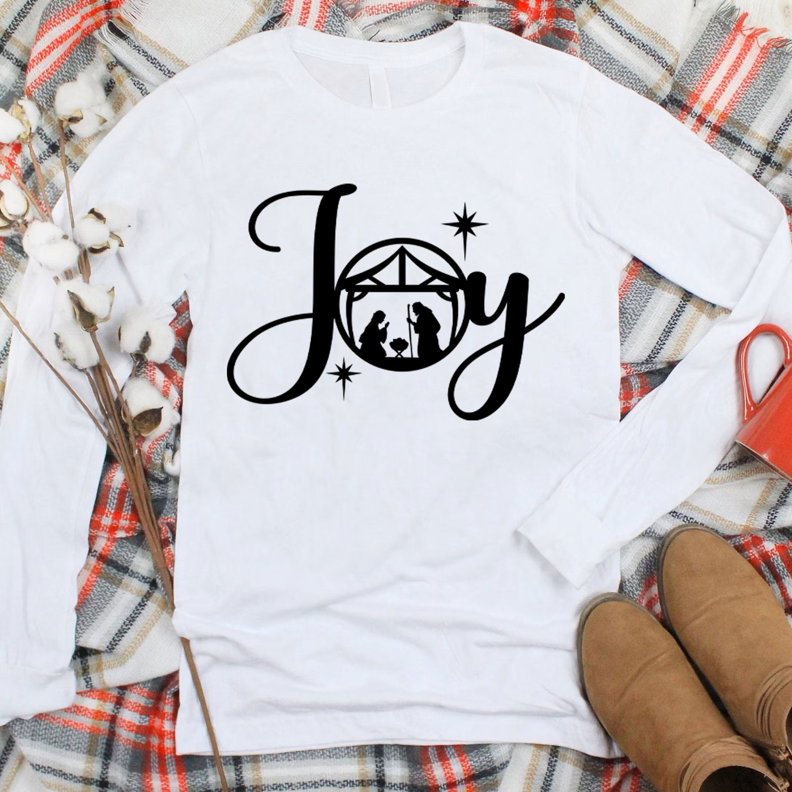 Joy Nativity Scene Christmas Christian Long Sleeve T-Shirt