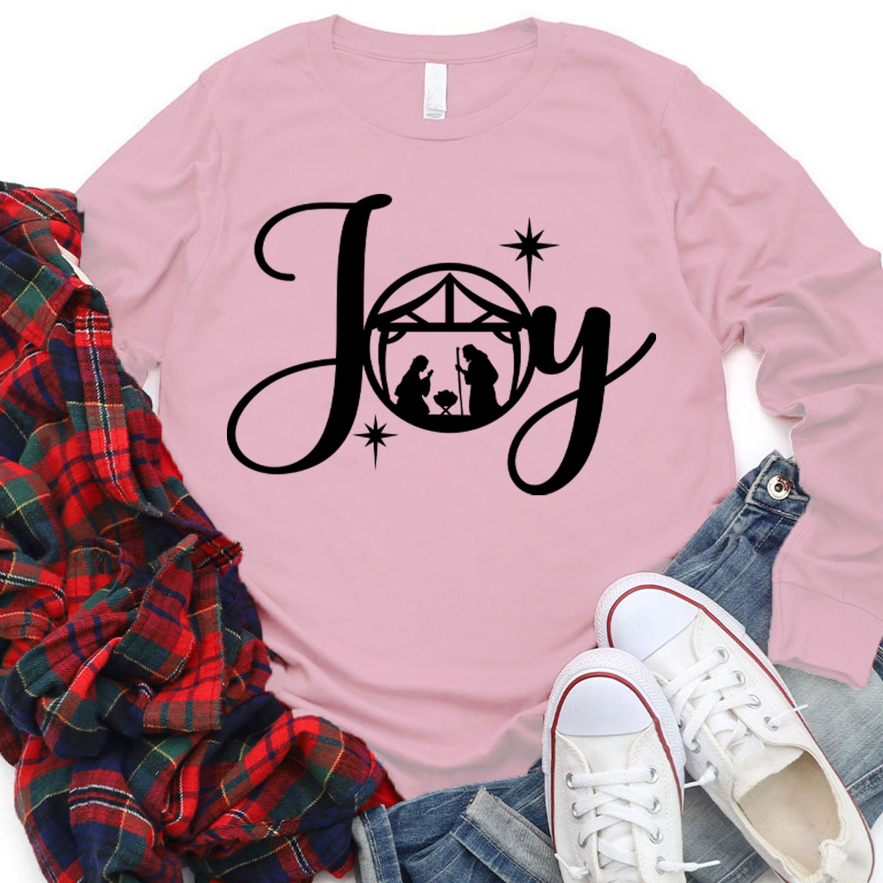 Joy Nativity Scene Christmas Christian Long Sleeve T-Shirt
