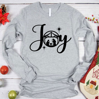 Joy Nativity Scene Christmas Christian Long Sleeve T-Shirt