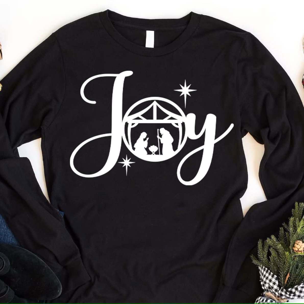 Joy Nativity Scene Christmas Christian Long Sleeve T-Shirt