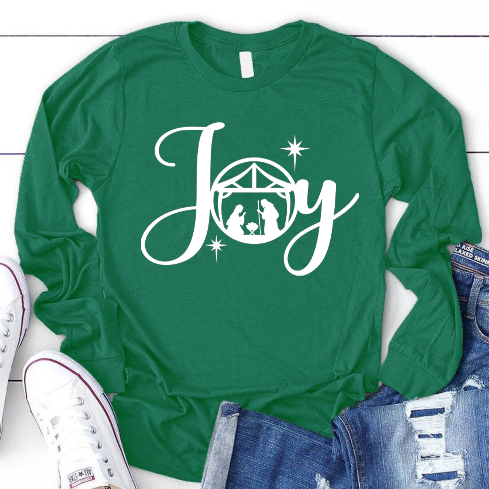 Joy Nativity Scene Christmas Christian Long Sleeve T-Shirt