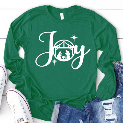 Joy Nativity Scene Christmas Christian Long Sleeve T-Shirt
