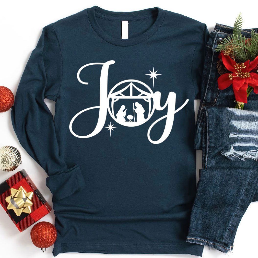 Joy Nativity Scene Christmas Christian Long Sleeve T-Shirt