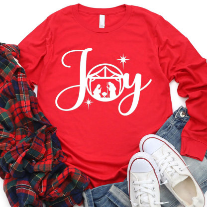 Joy Nativity Scene Christmas Christian Long Sleeve T-Shirt